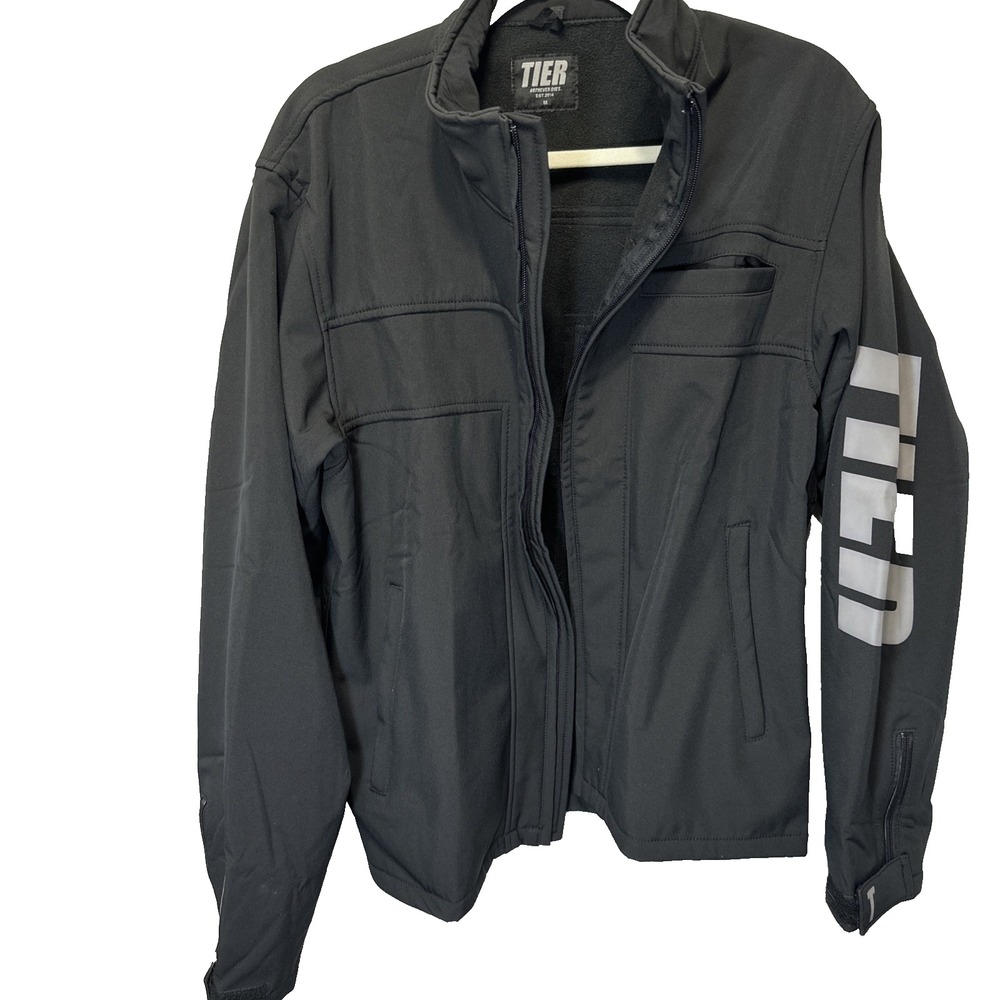 TIER  Black Softshell Jacket Men's Med Full Zip Zipper Logo Zipped Pockets